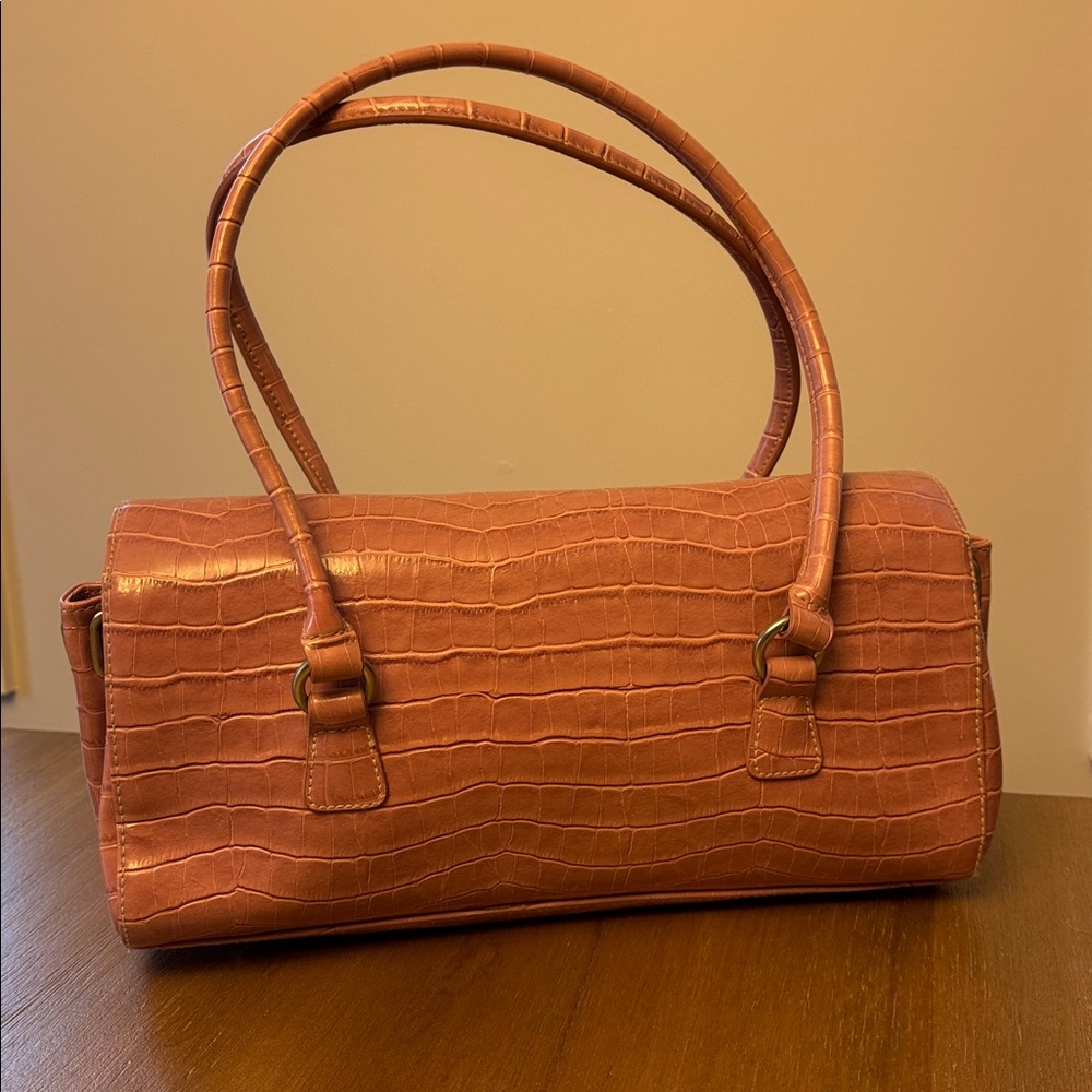 Pink Crocodile-Embossed Handbag - Picture 11 of 15